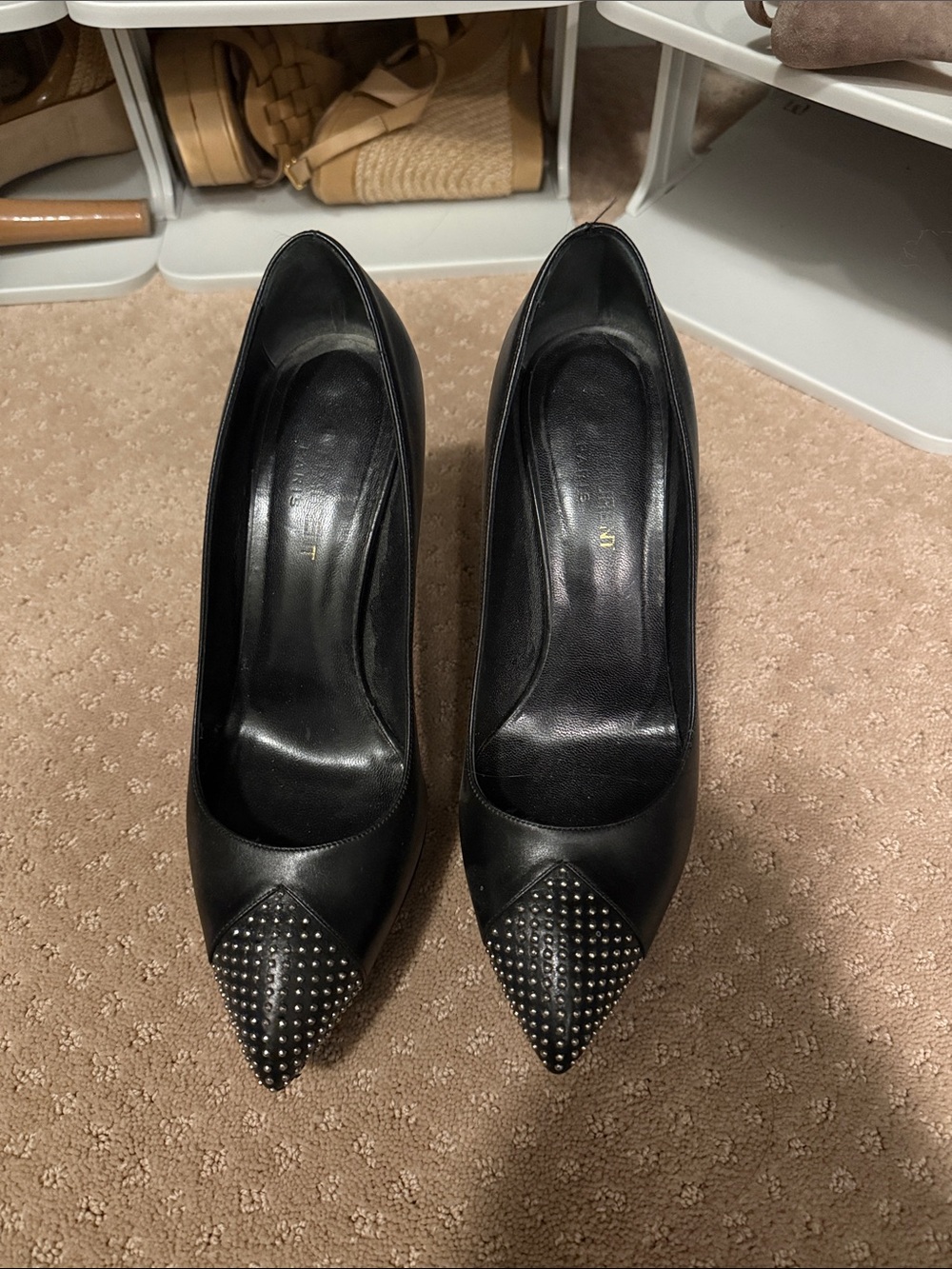 Saint Laurent Black Stud-Embellished Pointed Pumps size 38 8